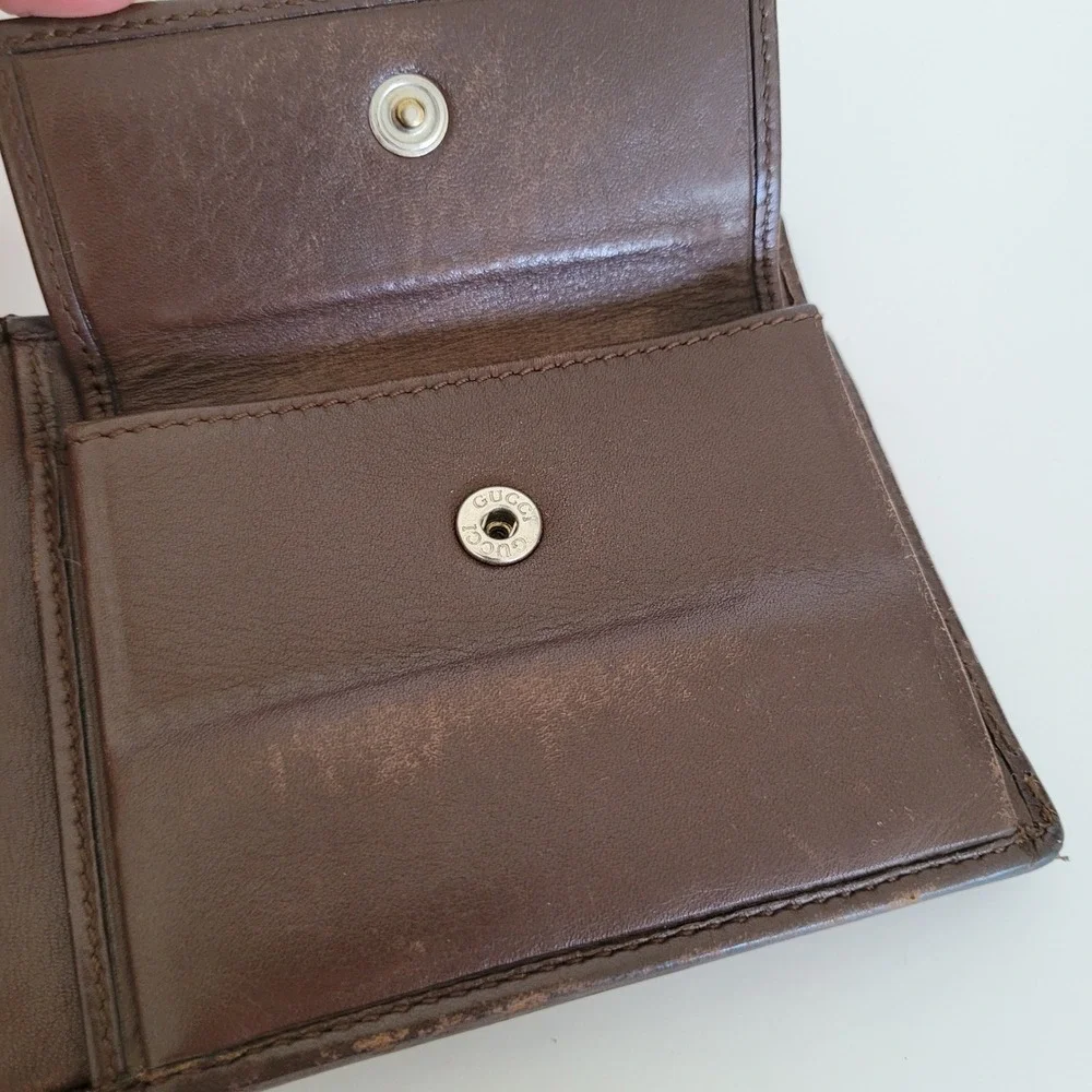 Gucci GG Monogram Canvas Bifold Wallet Brown Leather Coin Pocket 7660-427605-730